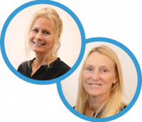 Headshots of two women, one with hair pulled back, one with long blonde hair